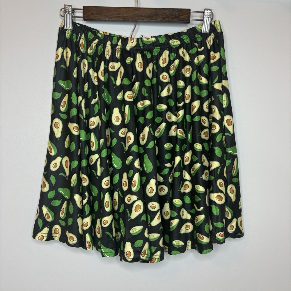 Avocado Print Mini Skirt Women XL Black Elastic Pull On‎ Novelty Festival Foodie